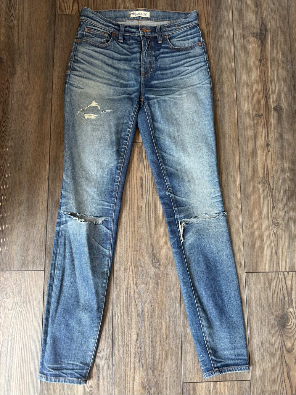 Madewell Women's Skinny Jeans — Distressed Light Blue Wash hi riser skinny